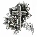 Cross with the names of cesar and martha  tattoo design idea