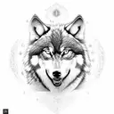 text that says never give up with an wolf  tattoo design idea
