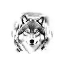 text that says never give up with an wolf  tattoo design idea