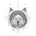 that says never give up and a ghost wolf that is circleing the text tattoo design idea