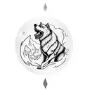 that says never give up and a ghost wolf that is circleing the text tattoo design idea