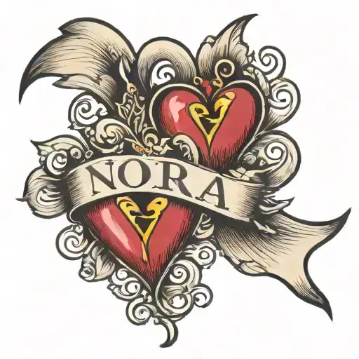 hearts with "nora" written inside tattoo design idea
