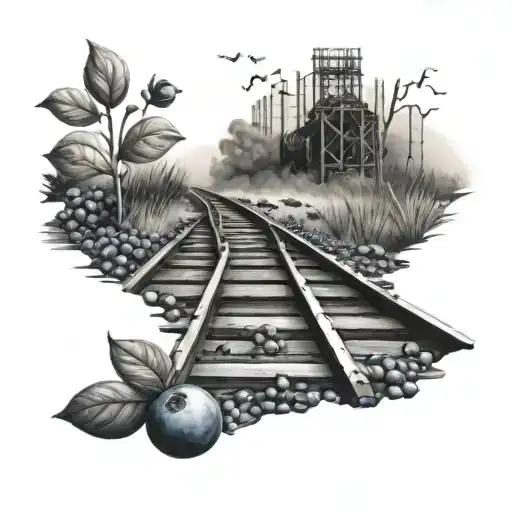train tracks with blueberries next to them  tattoo design idea