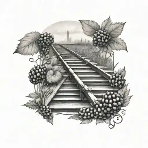 train tracks with blackberries next to them  tattoo design idea