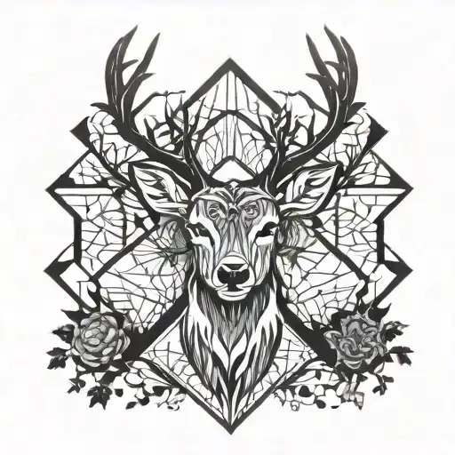 Forest heavy blackout symmetrical geometric  deer face tattoo design idea