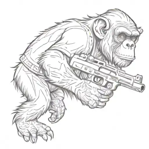 chimp with a gun shooting  tattoo design idea