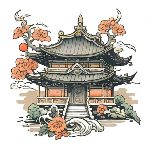 japanese temple tattoo design idea
