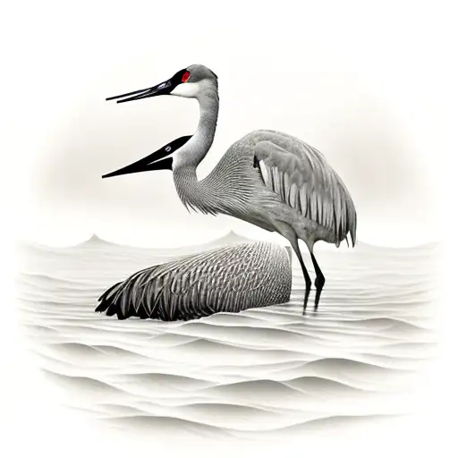 sandhill crane standing in water near hurricane street sign with storm rolling in over head  tattoo design idea