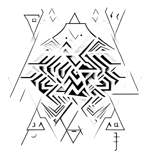 calligraphic text on the edges, triangles, futuristic, hands tattoo design idea