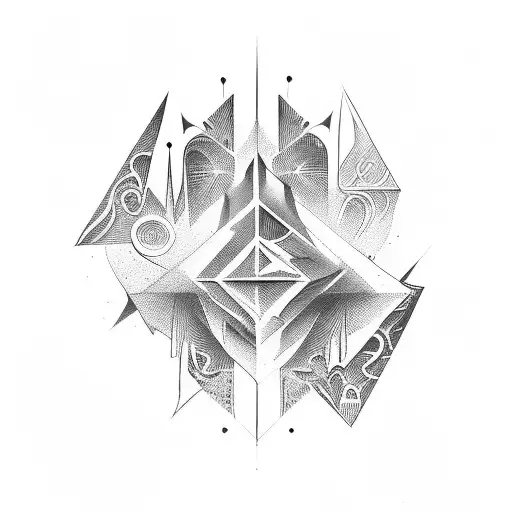 calligraphic text on the edges, triangles, futuristic, hands tattoo design idea