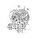 Computer circuitry intertwined with vocal cords tattoo design idea