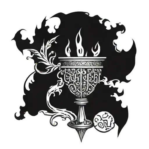 SANGREAL written in a stylized architectural font with a hidden chalice and holy grail design tattoo design idea