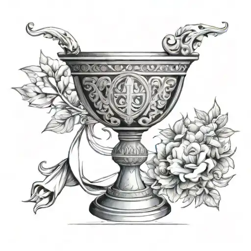 Architectural blueprint of a chalice and holy grail intertwined tattoo design idea