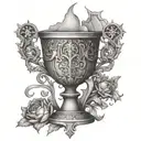 Sculptural representation of a chalice and holy grail with architectural elements incorporated tattoo design idea