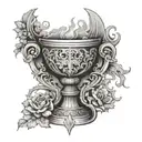 Sculptural representation of a chalice and holy grail with architectural elements incorporated tattoo design idea