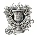 Sculptural representation of a chalice and holy grail with architectural elements incorporated tattoo design idea