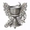 Sculptural representation of a chalice and holy grail with architectural elements incorporated tattoo design idea