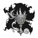 SANGREAL written in a stylized architectural font with a hidden chalice and holy grail design tattoo design idea