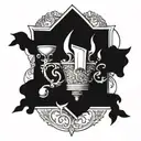 SANGREAL written in a stylized architectural font with a hidden chalice and holy grail design tattoo design idea