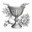 Architectural blueprint of a chalice and holy grail intertwined tattoo design idea