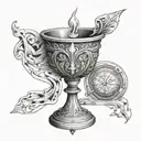 Architectural blueprint of a chalice and holy grail intertwined tattoo design idea