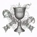 Architectural blueprint of a chalice and holy grail intertwined tattoo design idea