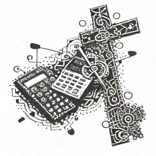 An intricate dotwork design featuring a cross and a calculator symbolizing your occupation as an estimator tattoo design idea
