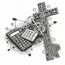 An intricate dotwork design featuring a cross and a calculator symbolizing your occupation as an estimator tattoo design idea