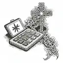 An intricate dotwork design featuring a cross and a calculator symbolizing your occupation as an estimator tattoo design idea