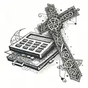 An intricate dotwork design featuring a cross and a calculator symbolizing your occupation as an estimator tattoo design idea