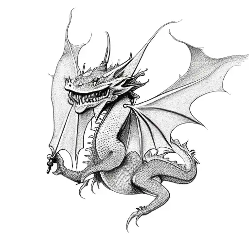 Tiny fantasy dragon small lines tattoo design idea