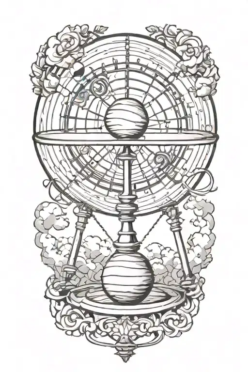 armillary sphere with clouds floating tattoo design idea