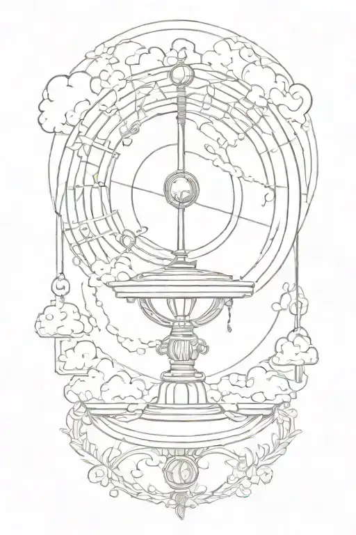 armillary sphere with clouds floating tattoo design idea