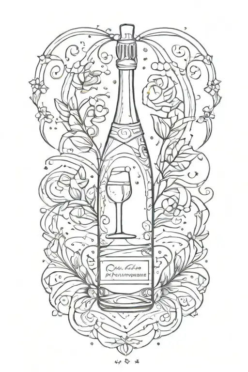 champagne problems tattoo black grey style tattoo design idea