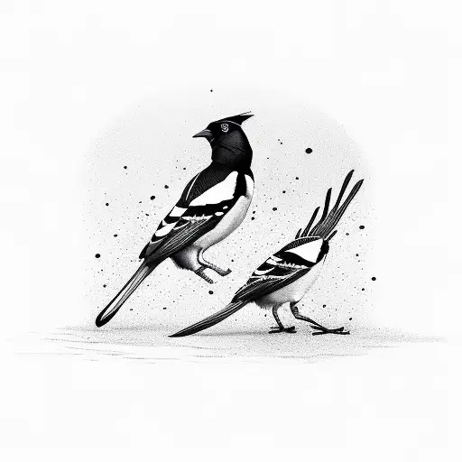 two magpies mirror moving tattoo design idea