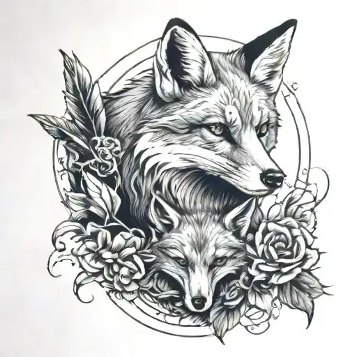 fox with two crows tattoo design idea
