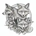 fox with two crows tattoo design idea