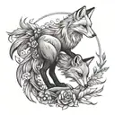 fox with two crows tattoo design idea