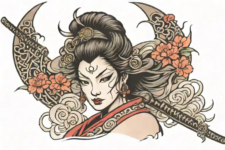 samurai lady face tattoo design idea