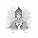 Weeping willow tree, woman meditating doing yoga, trunk body, butterflies tattoo design idea