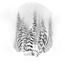A mystical snowy forest with a pack of wolves and cats coexisting peacefully, representing the client's love for winter, snow, dogs, and cats tattoo design idea