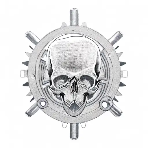A mechanic's wrench and hammer forming a skull with gears tattoo design idea