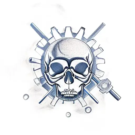 A mechanic's wrench and hammer forming a skull with gears tattoo design idea