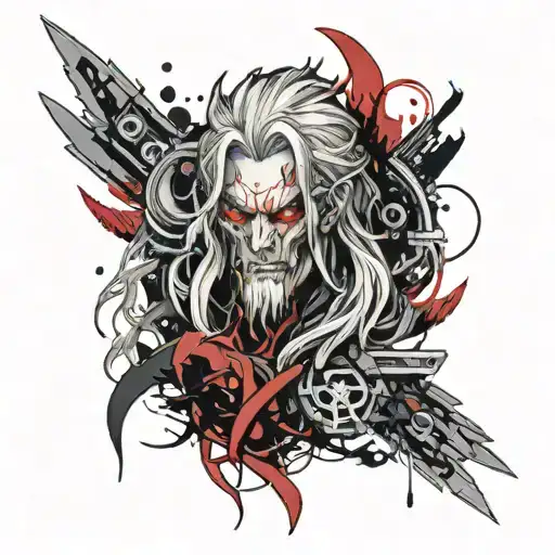 Colored tattoo on the forearm from the anime Helsing Alucard in the form of a beast tattoo design idea
