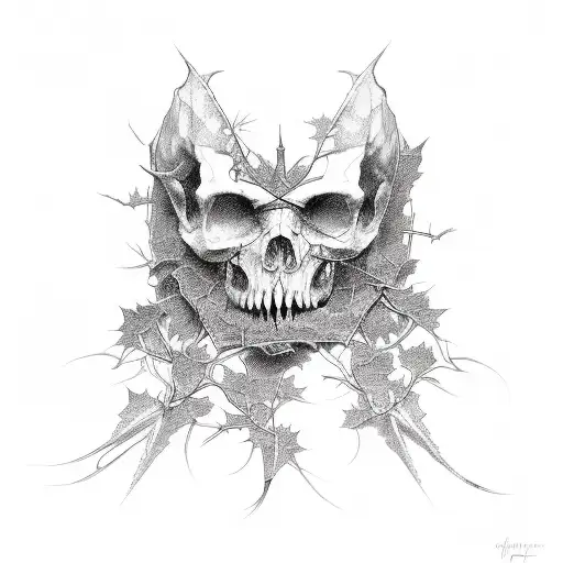 broken bones wrapped with ivy tattoo design idea