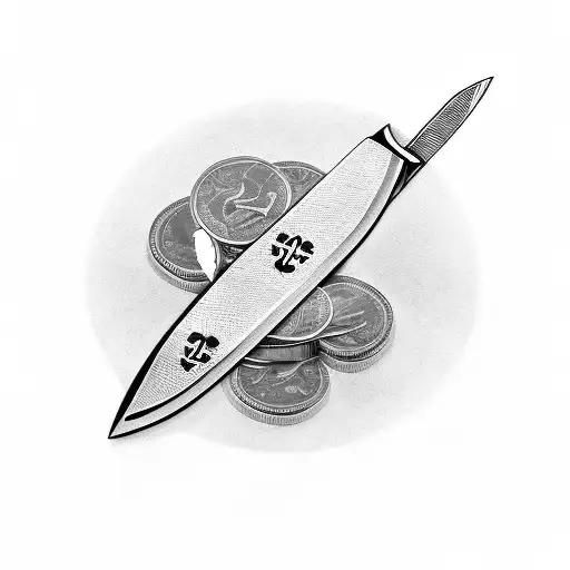 switchblade knife and money held by a clip tattoo design idea