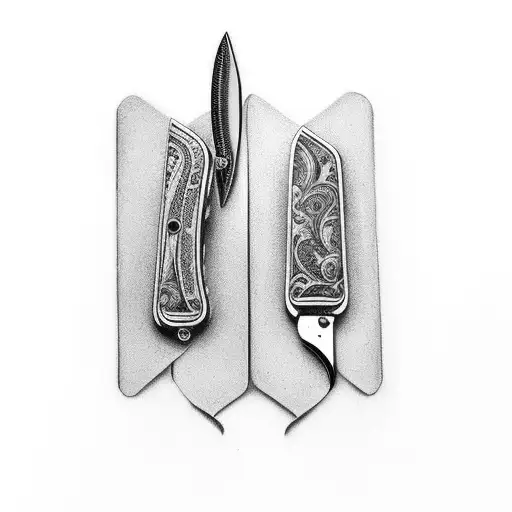 money clip and a vintage switchblade knife tattoo design idea