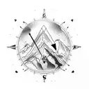 Mountain Scene with an orienteering compass tattoo design idea