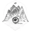 Mountain Scene with an orienteering compass tattoo design idea