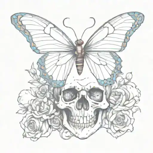 butterfly, skull, heart tattoo design idea